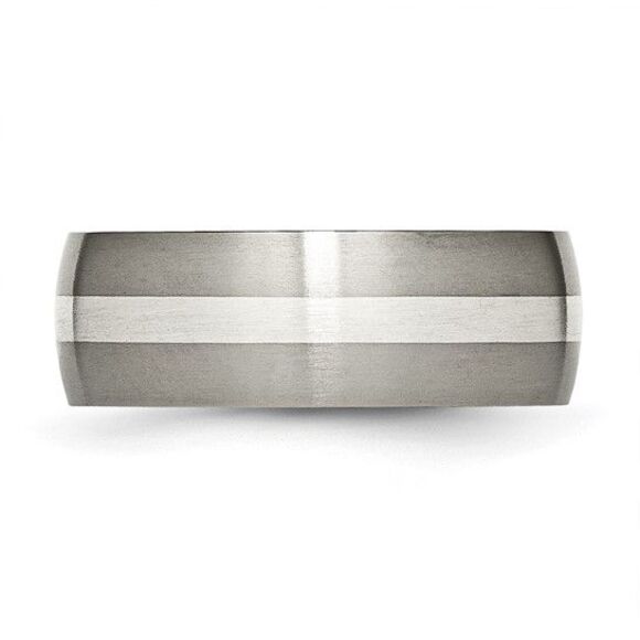 Kazi Luxury Chisel Titanium Brushed with Sterling Silver Inlay 8mm Band - Picture 3 of 9